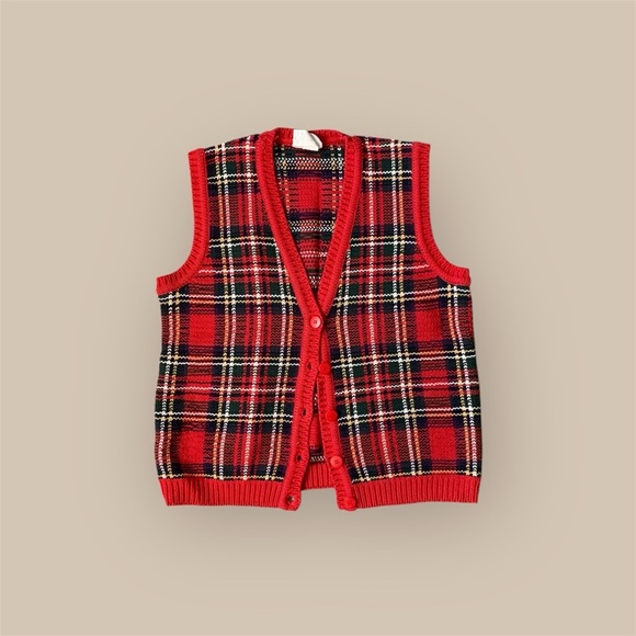 Vintage northern reflections grandpa core plaid knit button down sweater vest - Picture 1 of 8